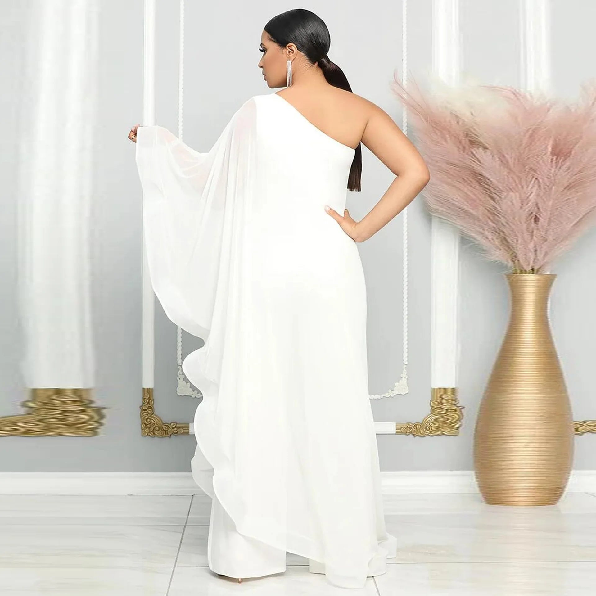 Women One Shoulder Jumpsuit Ruffle Long Sleeve Elegant Solid Aysmmetric Fashion Autumn Rompers Casual Party Club Jumpsuits 2024 Badiee Stylez