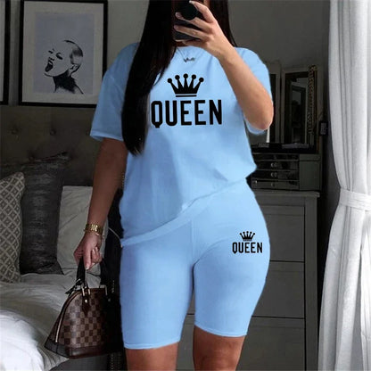 Summer Womens Tracksuit Queen Printing T-Shirt+Shorts 2 Piece Sets Fashion Casual Sportswear Clothing Luxury Jogging Short Suit