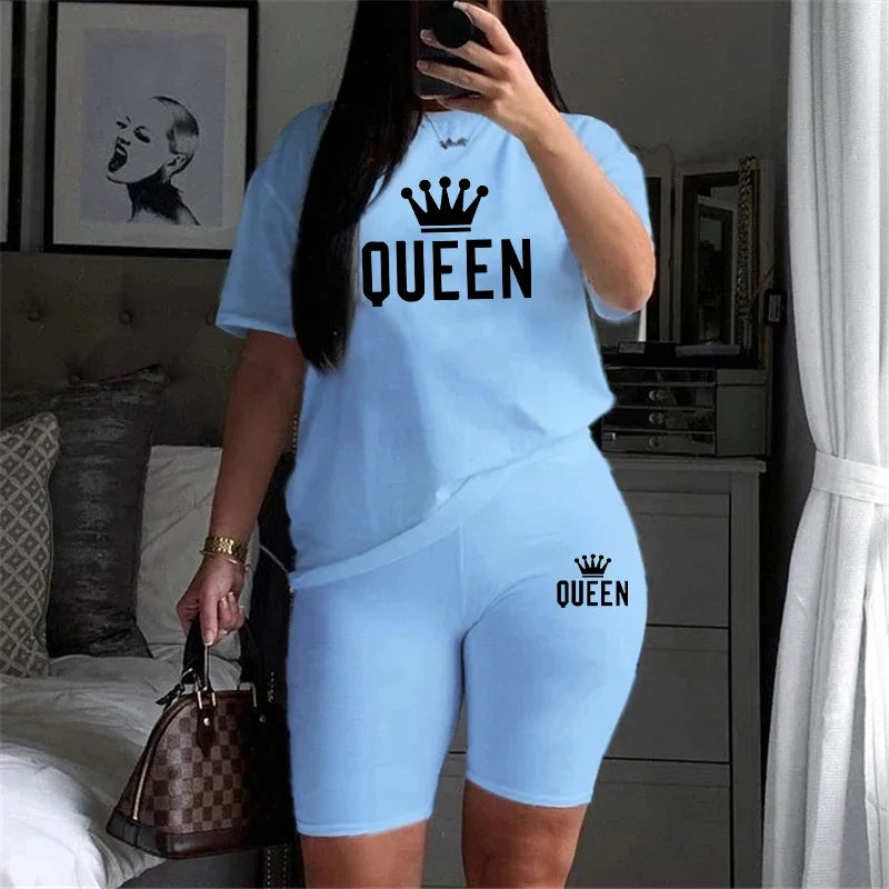 Summer Womens Tracksuit Queen Printing  T-Shirt+Shorts 2 Piece Sets Fashion Casual Sportswear Clothing Luxury Jogging Short Suit Badiee Stylez