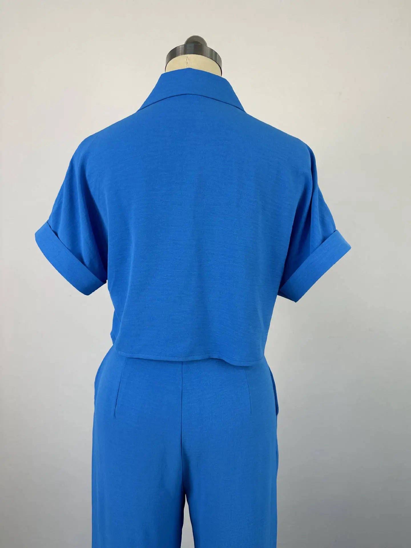 Women's Two Piece Sets Spring Summer Casual Solid Turn-down Neck Short Sleeve Loose Top & Wide Leg Pants Set Streetwear Outfits