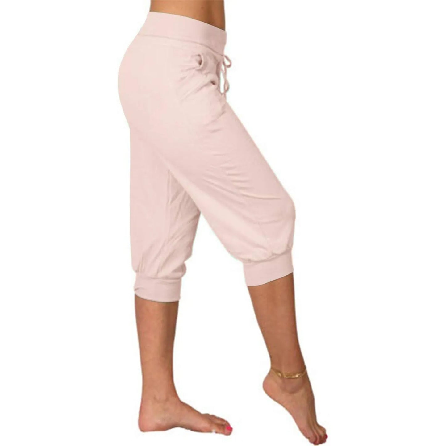 Classic Solid Color Jogging Pants Women Cotton Linen Capris Trousers Bandage Double Pocket Pants Summer Beach Vacation Wear