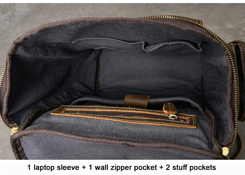 Vintage Crazy Horse Genuine Leather Backpack Men Leather Bagpack Climbing Rucksack male Large Hiking Backpack M814