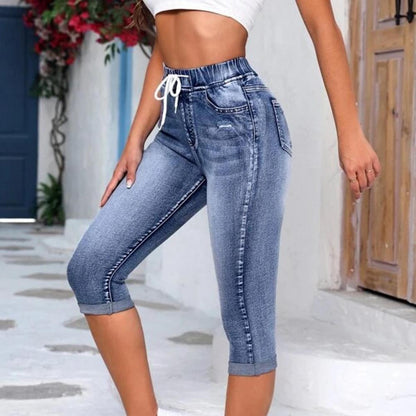 Denim Jeggings Women's 3/4 Short Jeans Pants Leggings Summer 2021 Breeches Harajuku High Waist Korean Vintage Mom Pants