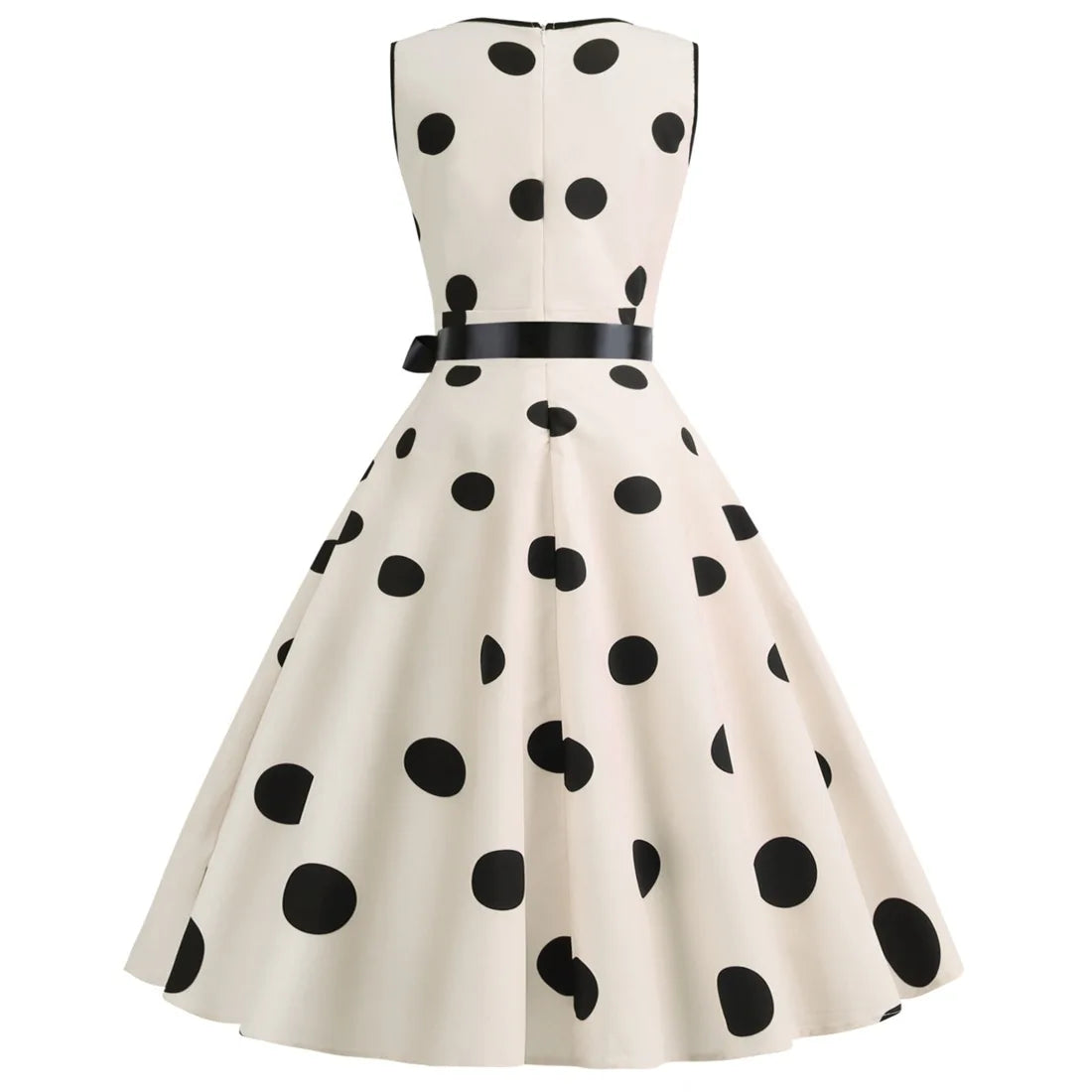 Summer V-neck sleeveless polka dot lace-up waist tucked vintage swing dress