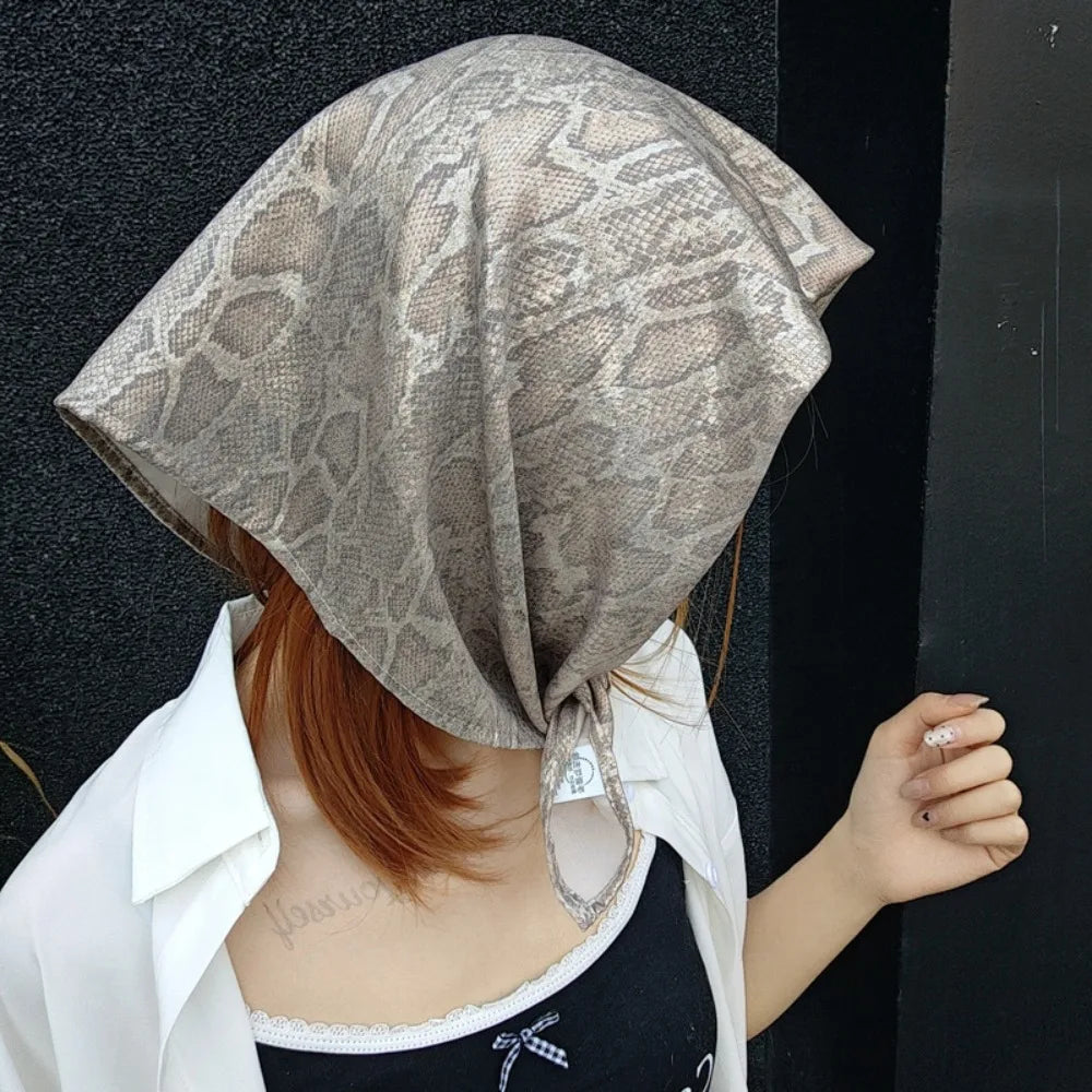 Headwear Y2K Snake Print Hair Scarf Soft Hip Hop Serpentine Hair Band Square Turban Snake Punk Bandana Streetwear
