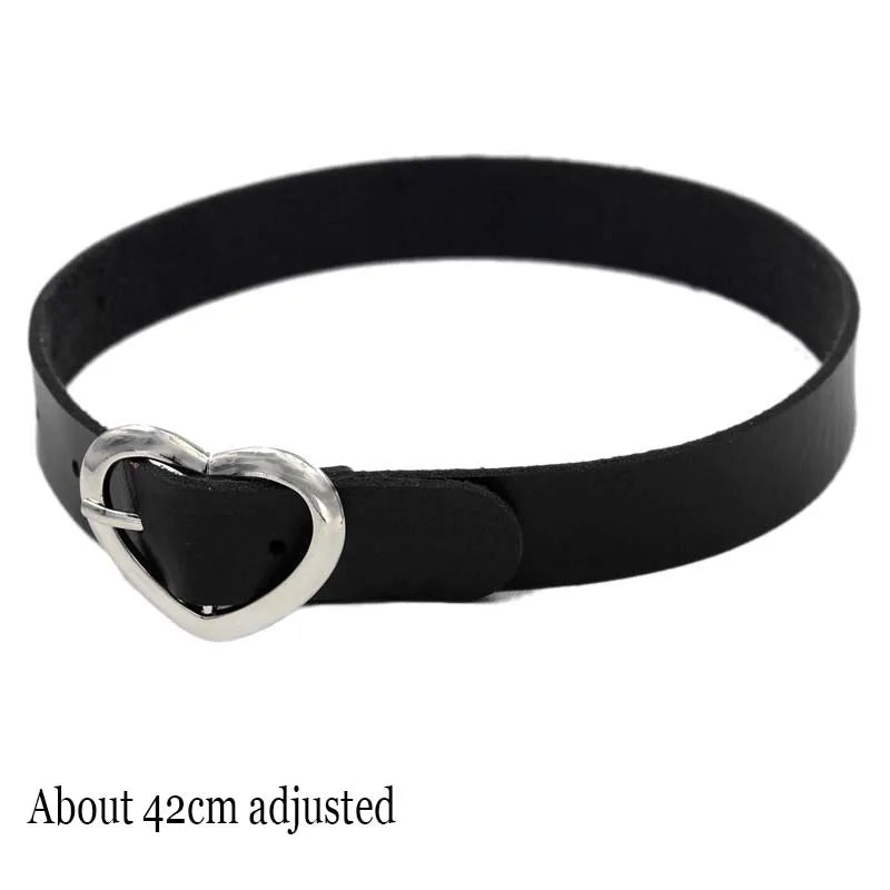 Woman Black Punk Choker Collar Necklace Sexy PU Leather Heart Lock Key Spike Chocker Gothic Cosplay Accessories Party Jewelry Belt Heart