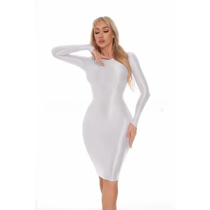 Sexy Women Bodycon Dresses Glossy Tight Dress Professional Uniform Seductive See-Through Underwear Seamless Nightdress For Lady