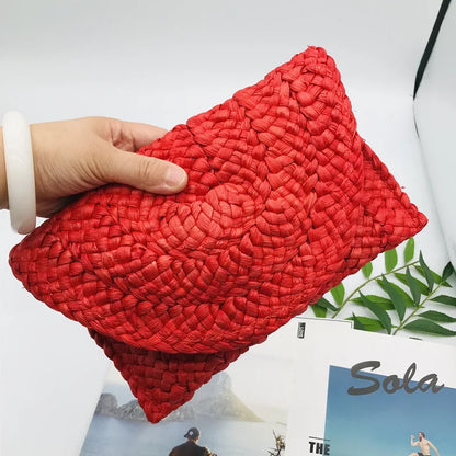 Corn Husk Weave Dinner Clutch Bag Women's Fashion Simple Solid Straw Large Purse Woman Summer Casual Vacation Ladies Wallet 2025 6