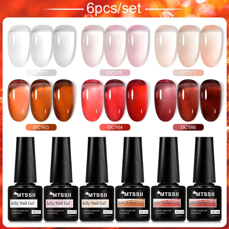6PCS/SET Glitter Bright Pink Peach Gel Nail Polish Kit Spring Colorful Semi Permanent Soak Off Art UV Gel Varnish For Manicure ZH23572