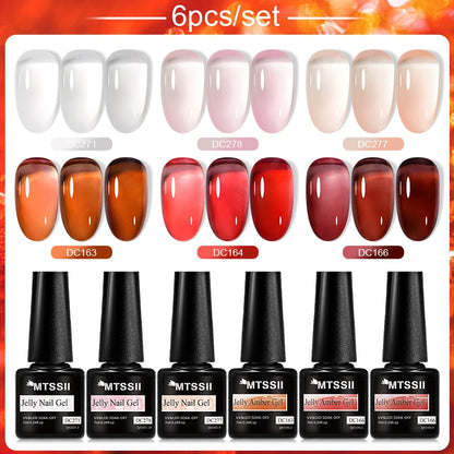 6PCS/SET Glitter Bright Pink Peach Gel Nail Polish Kit Spring Colorful Semi Permanent Soak Off Art UV Gel Varnish For Manicure ZH23572