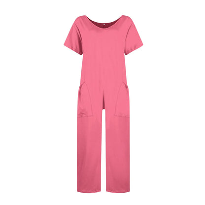 jumpsuit women Fashion Casual Short Sleeve Jumpsuits Loose and comfortable Pullover bodysuit With Pockets trend monos largos Badiee Stylez
