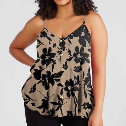 Plus size vest women's casual camisole top with adjustable shoulder straps v-neck sleeveless top fashion printed vest
