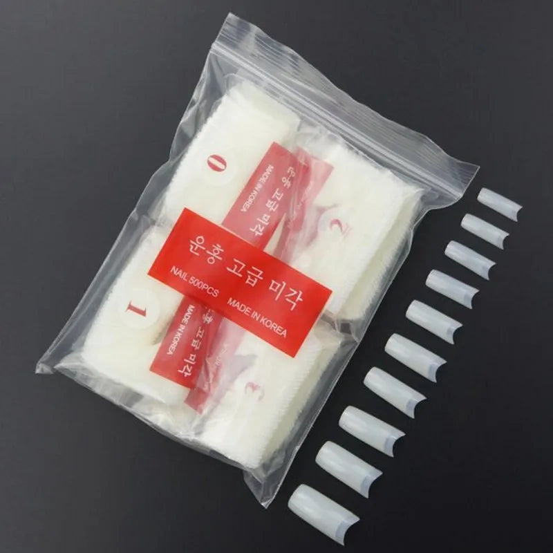 500pcs/Pack Clear/White/Nature French False Fake Tips Ultra-Flexible Half Cover Fake Nail Tips Acrylic Nail Tips 10 Sizes##td natural