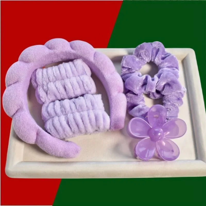 Wash Face Headbands For Women Puffy Sponge Hair Bands Cuff Waterproof Bands Absorbent Wristbands Girls Hair Accessories Set Badiee Stylez