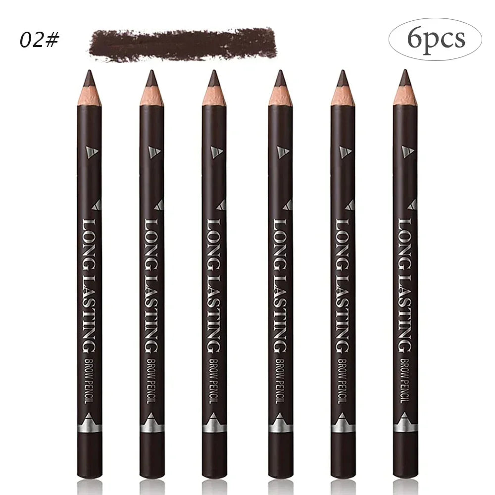 6/12Pcs Eye Brow Pencil Waterproof Professional Women Eye Makeup Pen Easy Color Natural Black Brown Cosmetic Beauty Eyebrow Tool 6Pcs-02DARK BROWN
