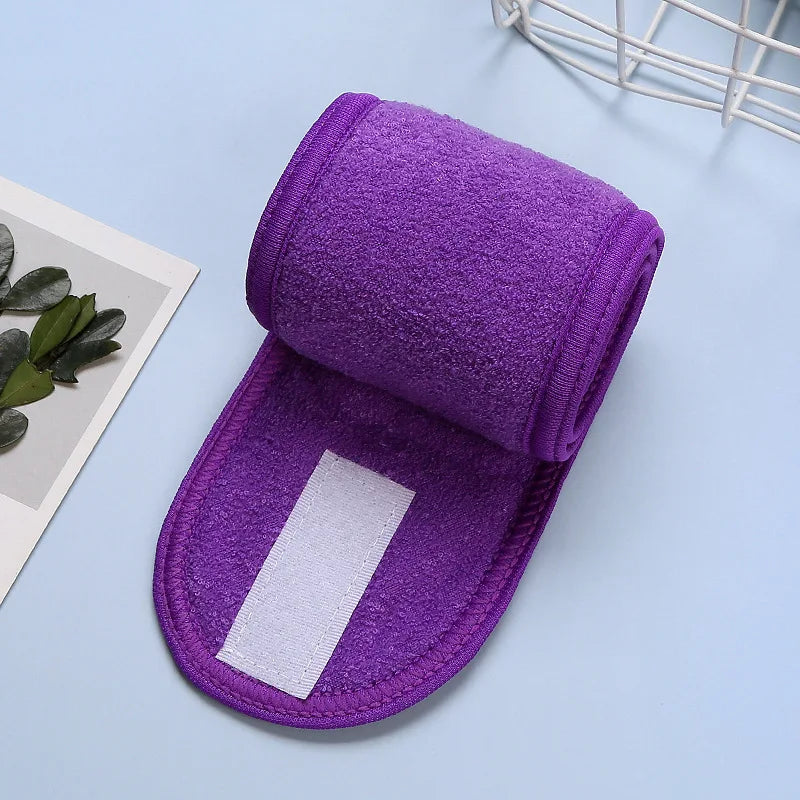 Hot Sale Soft Toweling Headbands for Face Washing Bath Makeup Hair Band for Women Adjustable SPA Headband Cosmetic Headband dark purple Size fits all