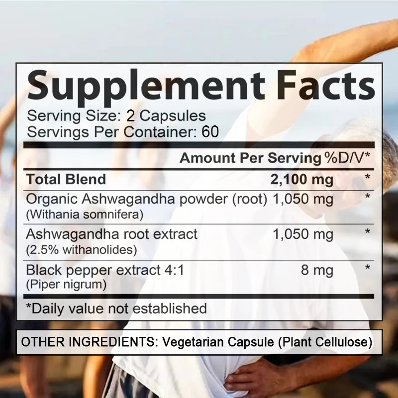 Organic Ashwagandha 2,100 Mg - Stress Relief, Mood Improvement, Immune and Thyroid Support