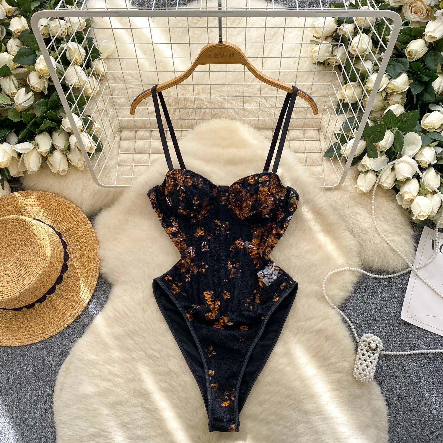 SINGREINY France Retro Straps Corset Bodysuits Lace Print Patchwork Rompers Female Senior Sexy Summer Slim Night Club Playsuits