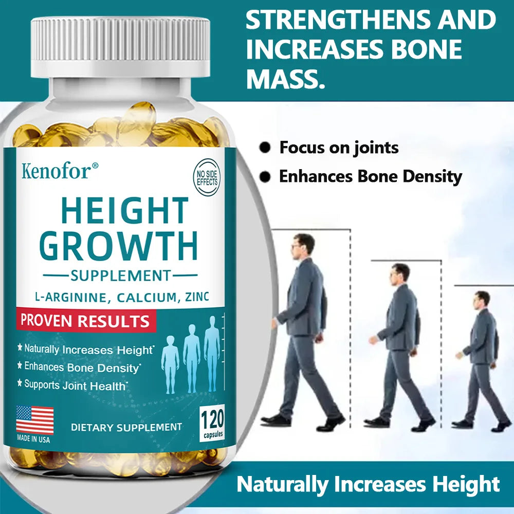 Height Growth Supplement - Calcium, L-Arginine, Vitamin D3, Zinc - Promotes Bone Growth - Helps Natural Height Growth Capsules