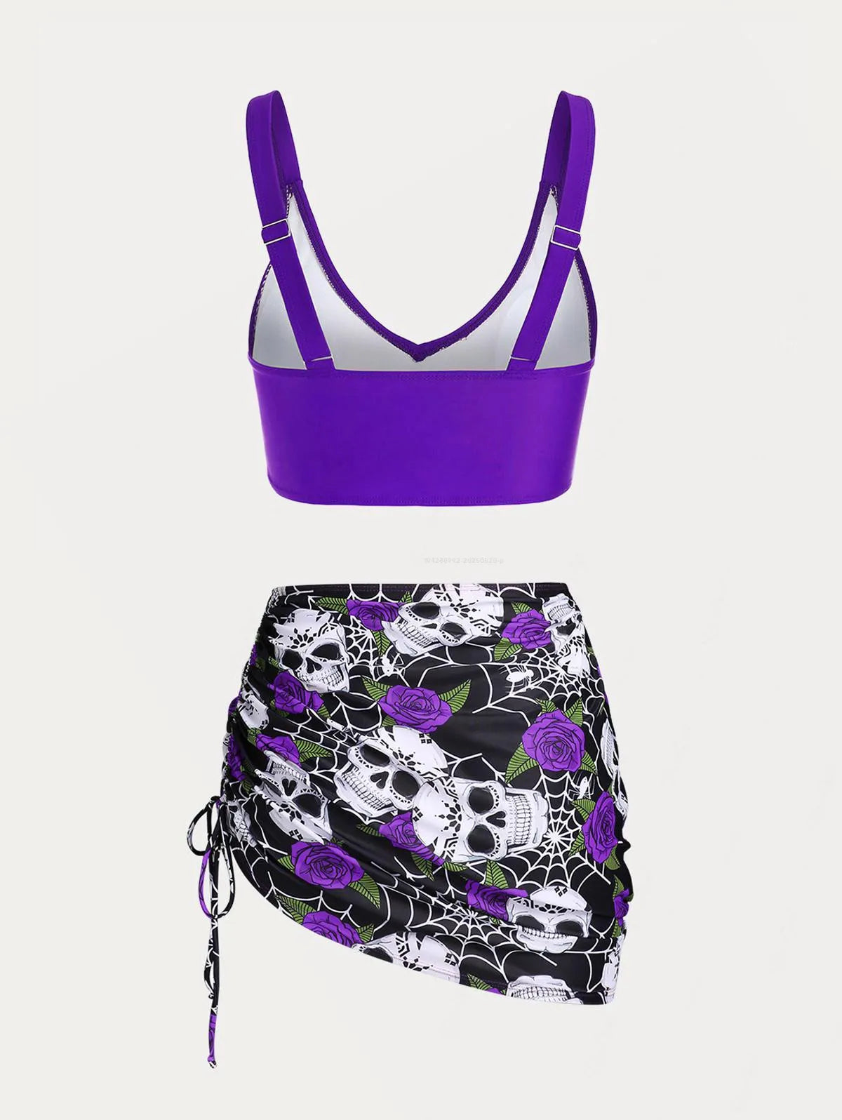 ROSEGAL Plus Size Women's Plus Size & Curve Skull Rose Print Crossover Three Piece Bikini Swimsuits