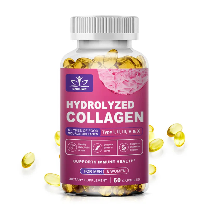 Powerful Hydrolyzed Collagen Capsules with Hyaluronic Acid Antioxidant Skin Hair Nails Health With Vitamins&Minerals 60 count-1 bottle