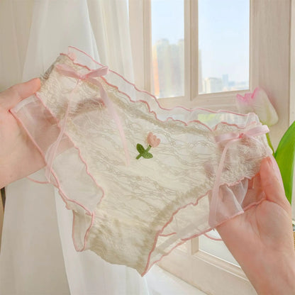 Japanese-Style Soft Girl Thin Transparent Pink Lolita Lolita Loli Lace Cute Sexy Underwear Fat White 1 1pc