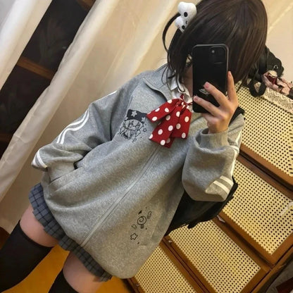 Black Cute Sweatshirts Coat Women's Clothing Stand Neck Zipper Jackets Y2k Tops Fashion Casual Hoodies Ropa Mujer Chic 1688 light gray