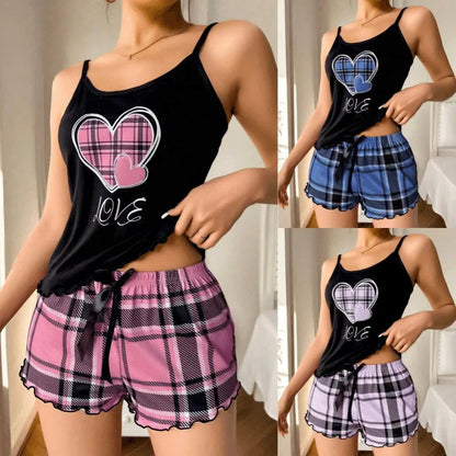 Women Sexy Suspender Shorts Thin Pajamas Letter Print Plaid Shorts Large Pajamas Romantic Home Wear Sexy Nightwear Short Pajama Badiee Stylez
