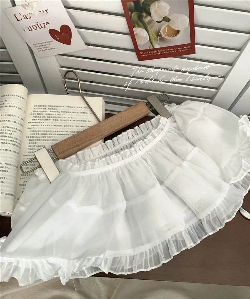 French Lace Up Short Fart Curtain Skirt Spring Layered Skirt INS Women Wrap Skirt Bandage Dress Apron Curtain Expansion Skirt