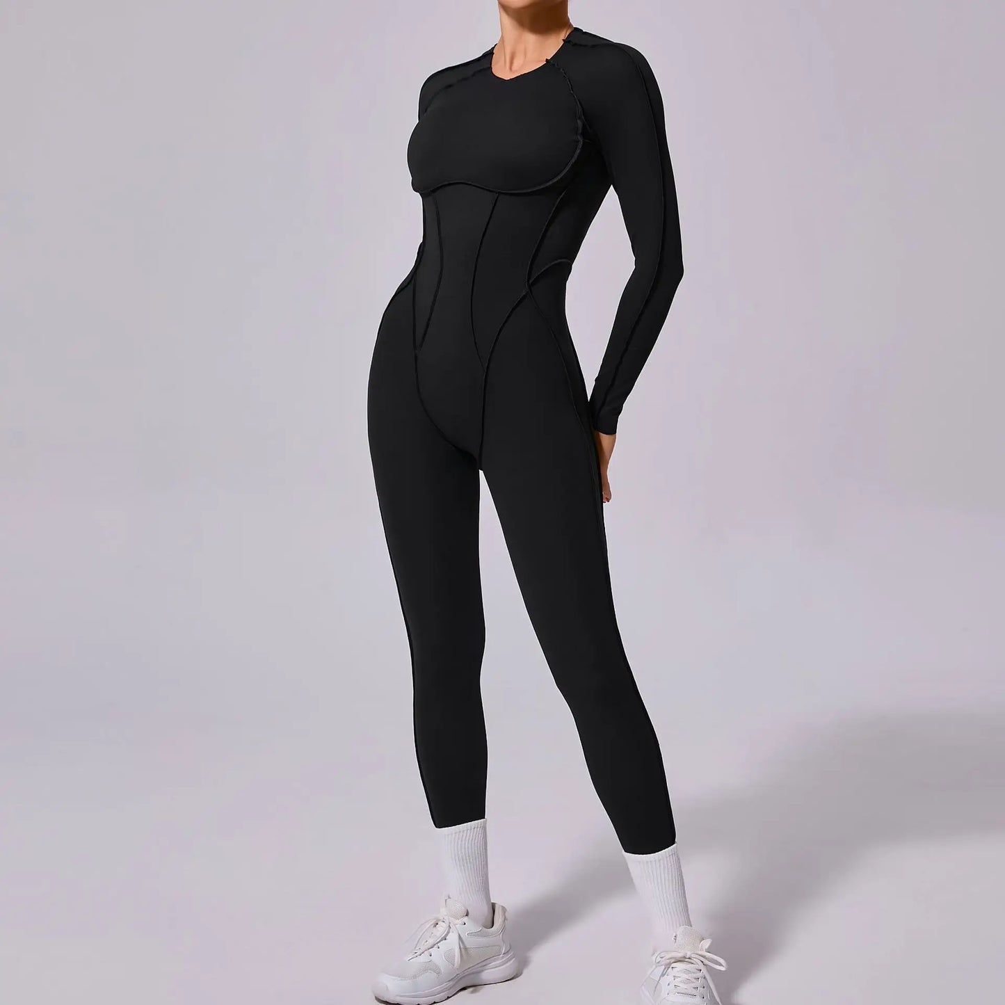 New Autumn/Winter Women's One-piece Yoga Jumpsuit leggings Long-sleeved Sexy Backless Slim Fit Sports Outfit black
