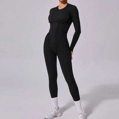 New Autumn/Winter Women's One-piece Yoga Jumpsuit leggings Long-sleeved Sexy Backless Slim Fit Sports Outfit black