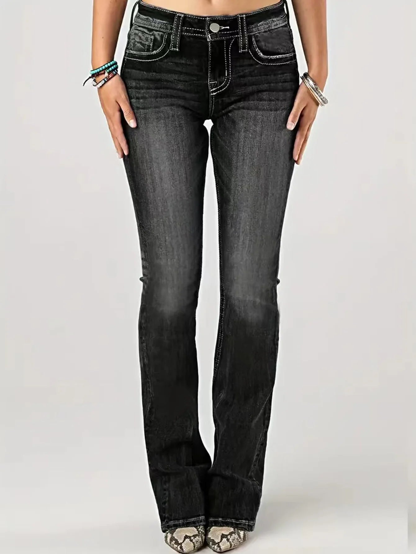 Women's simple Denim flared pants European and American style casual jeans suitable for daily travel - Badiee Stylez