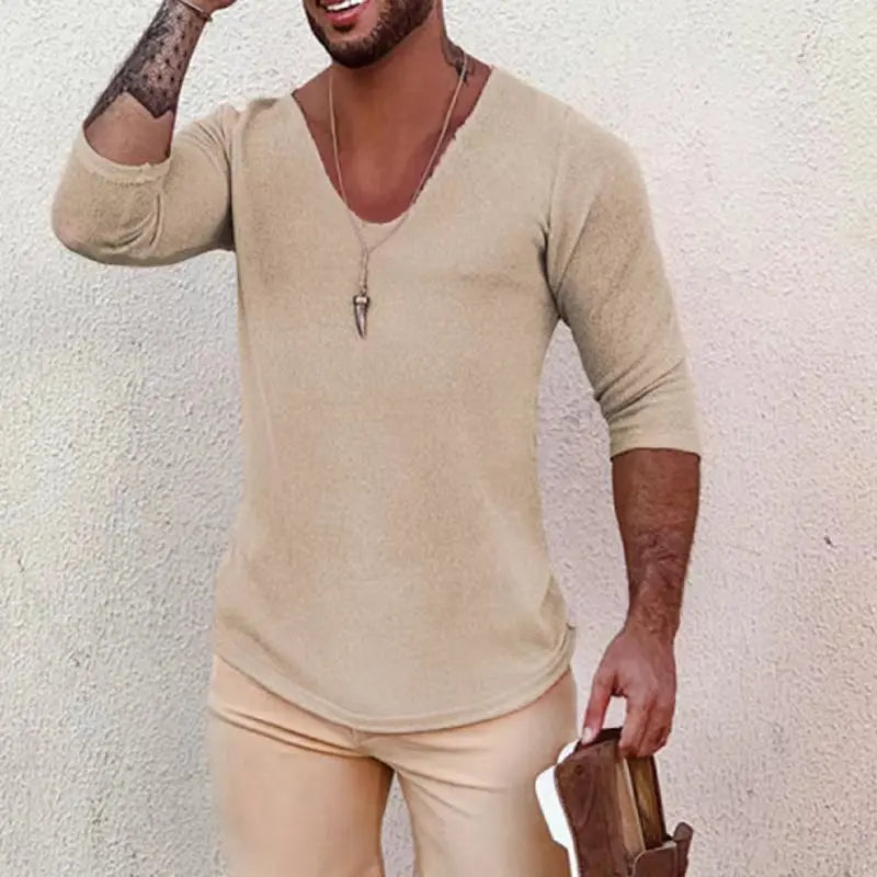 2025 Men's Casual Long Sleeve Kniited Sweaters Thin Style Mens Spring Autumn Clothing Solid V Neck Knitting Pullover Knit Tops Badiee Stylez