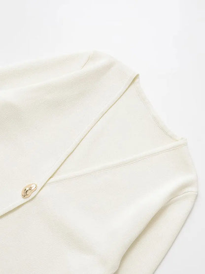 TRZA Women Fashion With Gold Button Knit Cardigan Sweater V Neck Long Sleeve Female Outerwear Chic Tops