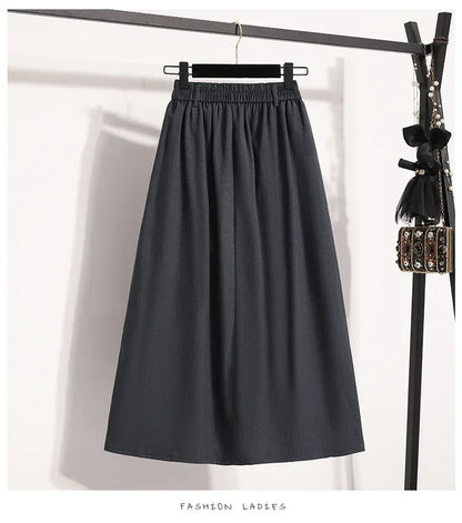 2025 Solid Color Versatile Medium Length Skirt Pleated Plus Size A-Line Maxi Gown Cover Hip Spring Summer New Half-length Skirt
