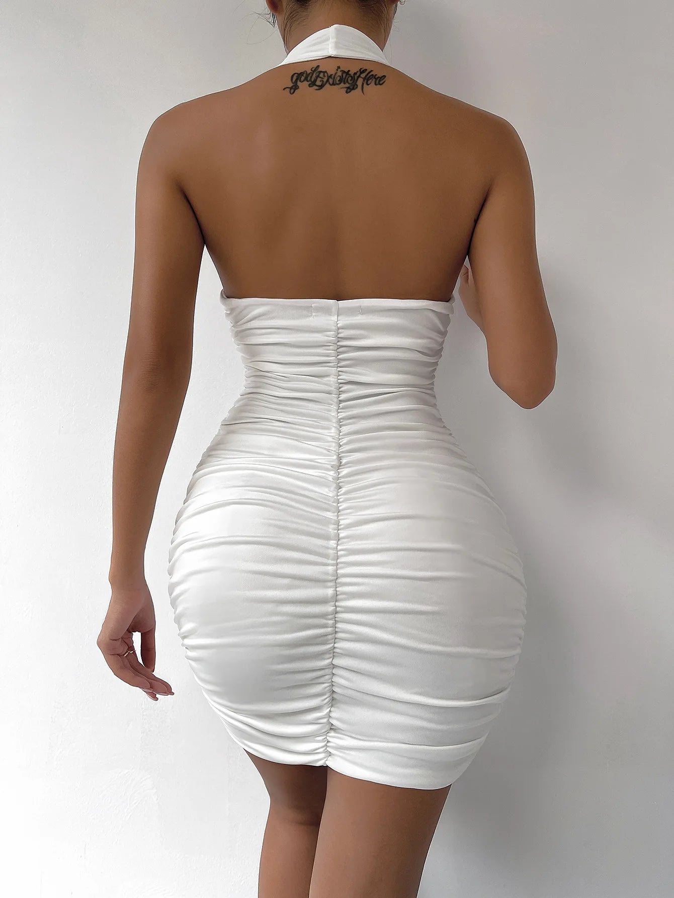 Sexy Deep V Evening Party Sleeveless Backlss Dress 2024 Summer Short White Halter Dresses Women Tight Club Mini Dress Clubwear