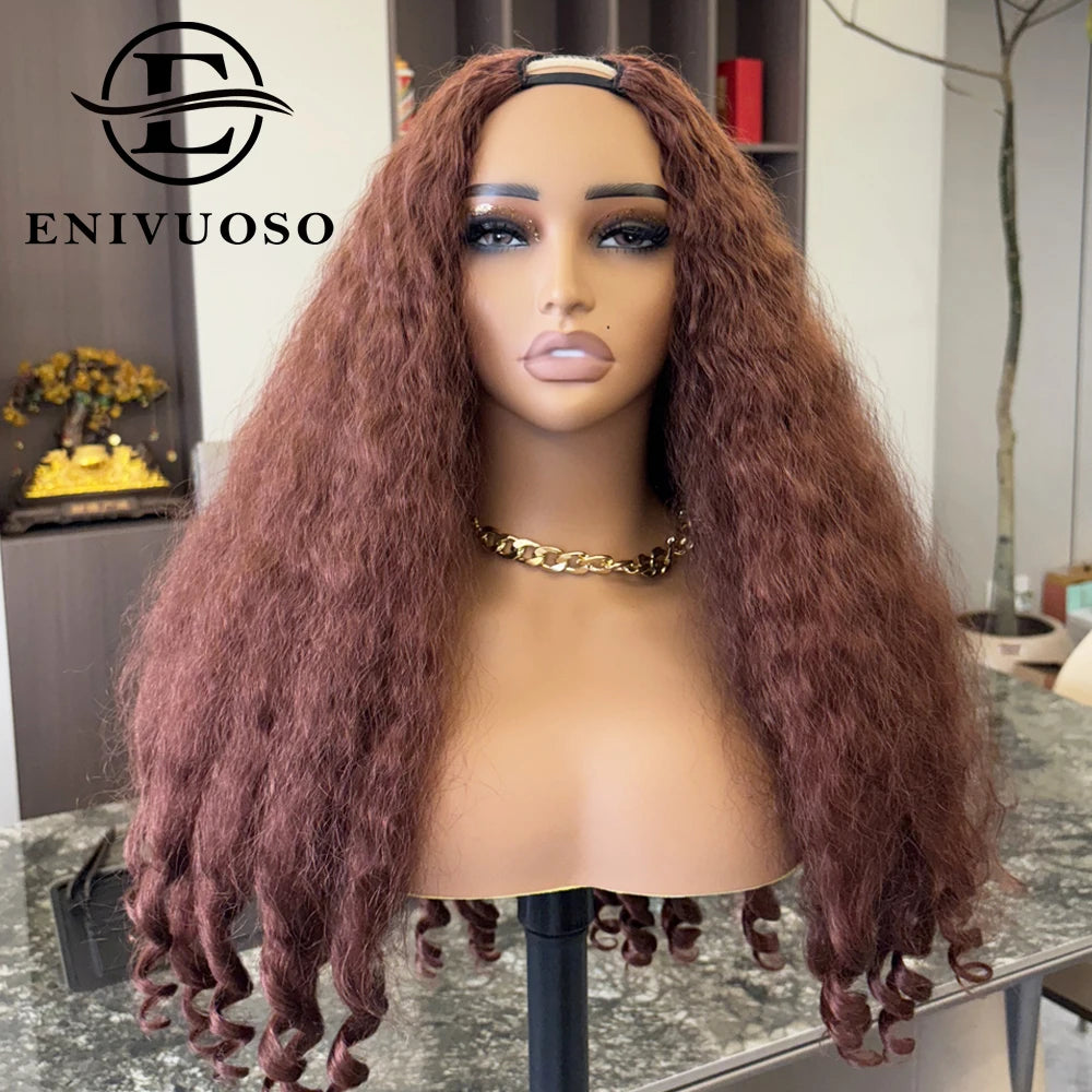 Afro Kinky Straight V Part Wigs with Bouncy Curls Short Synthetic Glueless Wigs for Black Women No Leave Out Clip in Half Wigs Badiee Stylez
