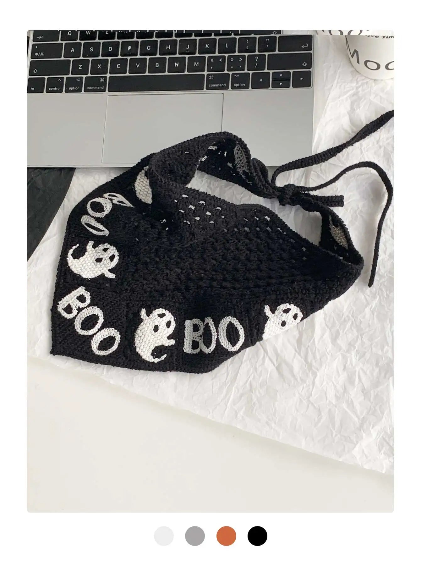 Halloween Costume Skeleton Ghost Bat Spider Web Personalized Knitted Crochet Headband Female Photo Photo Triangle Scarf Trendy Badiee Stylez