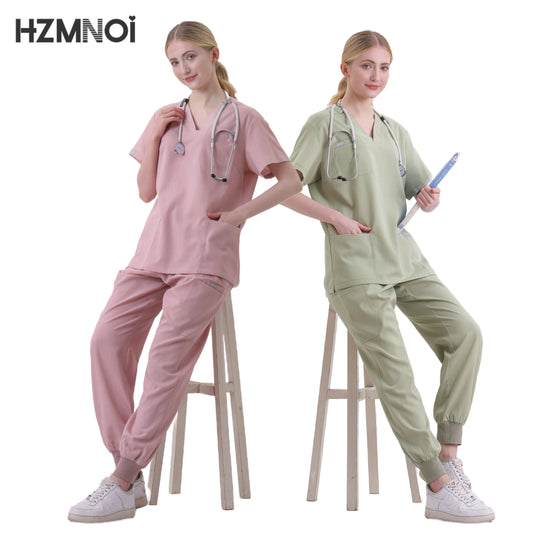 HZMNOI Short Sleeve Nurse Dress Uniform Stylish Female Womens Tie Up Medical Scrubs Nurse Uniform Medical Spa Women Uniforms Badiee Stylez