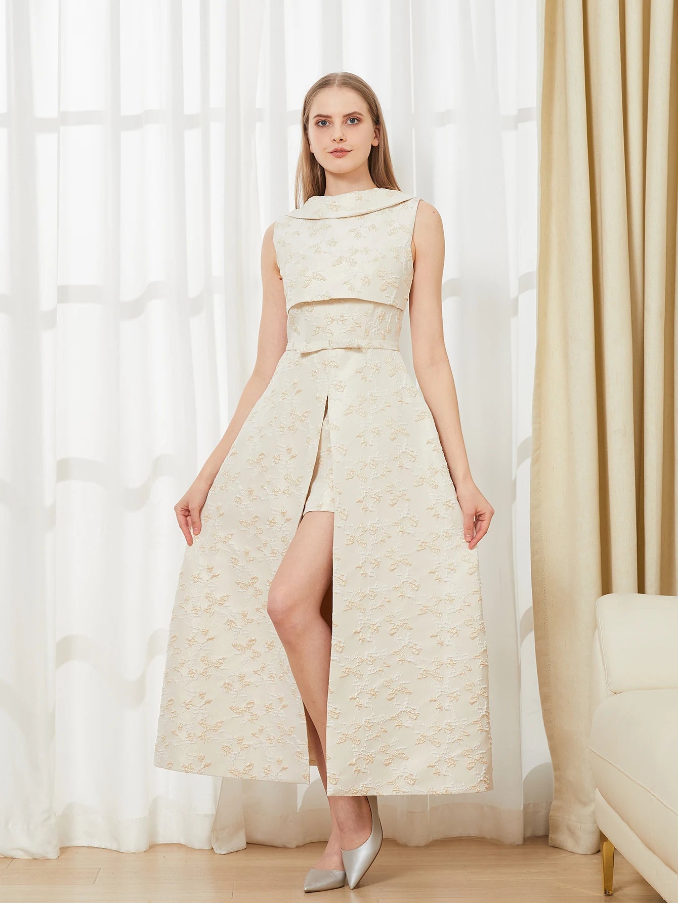 Elegant Dress 2024 Summer New Fashion Women Long Maxi Backless Sleeveless Split Jacquard Dresses Evening Dress Robes