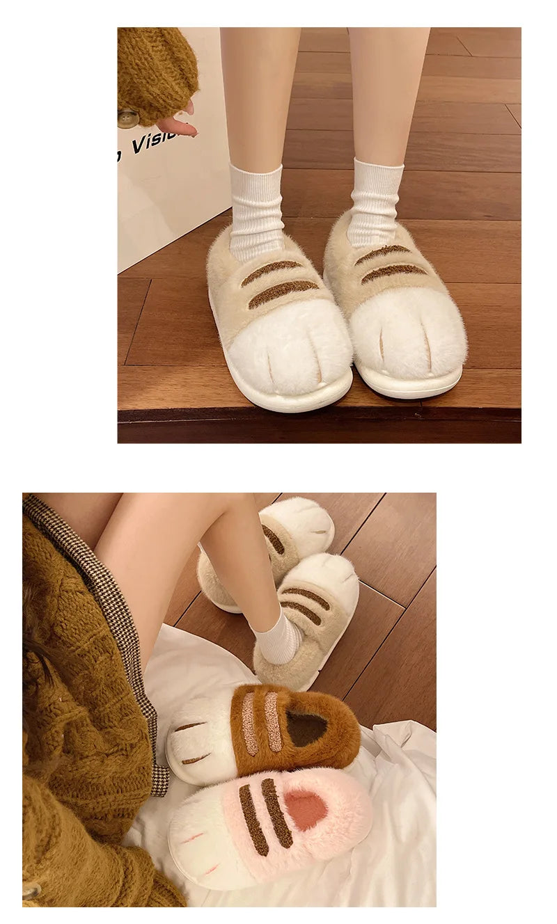 New Adorable Kitty Claw Slippers Women's Home Shoes Non Slip Furry Mules Female Fashion Warm Fluffy Slides Outdoor Cat Slippers Badiee Stylez