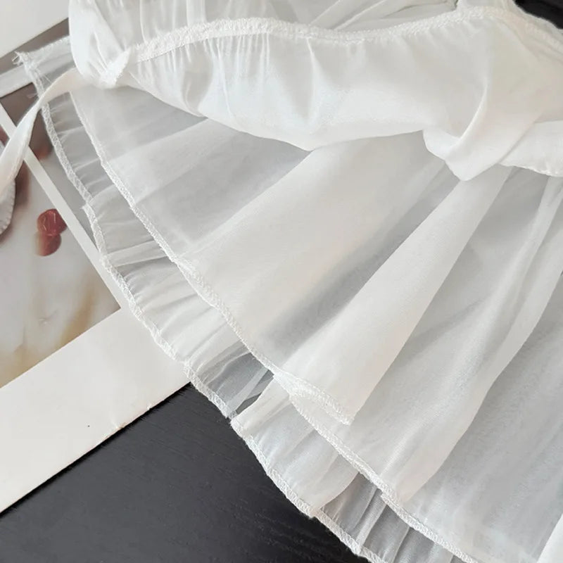 French Lace Up Short Fart Curtain Skirt Spring Layered Skirt INS Women Wrap Skirt Bandage Dress Apron Curtain Expansion Skirt