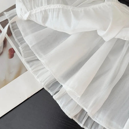 French Lace Up Short Fart Curtain Skirt Spring Layered Skirt INS Women Wrap Skirt Bandage Dress Apron Curtain Expansion Skirt