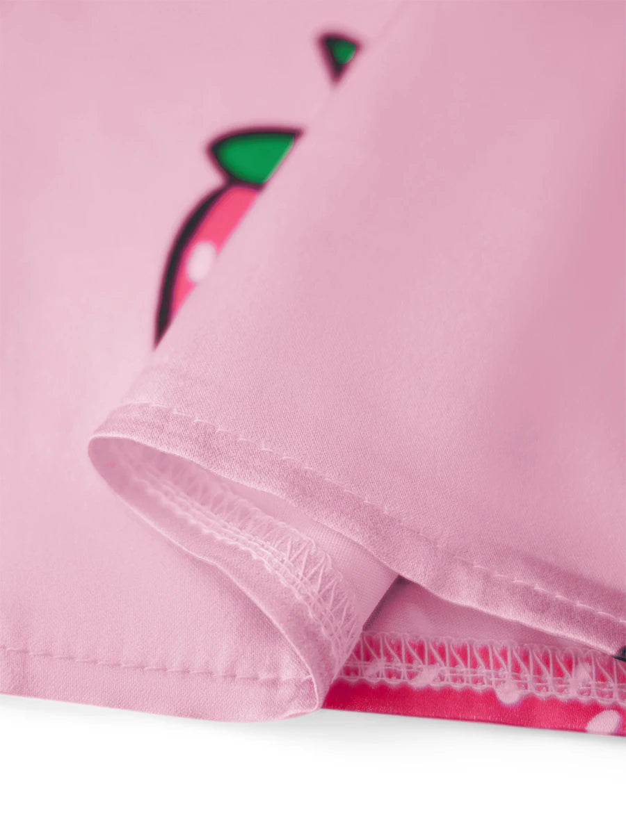 Women's 2 Piece Lounge Set Long Sleeve Lapel Strawberry/Bow Print Button Up Tops Shorts Sleepwear Sets