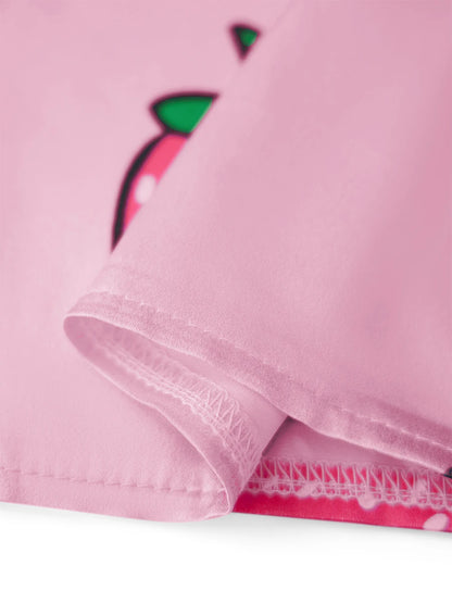 Women's 2 Piece Lounge Set Long Sleeve Lapel Strawberry/Bow Print Button Up Tops Shorts Sleepwear Sets