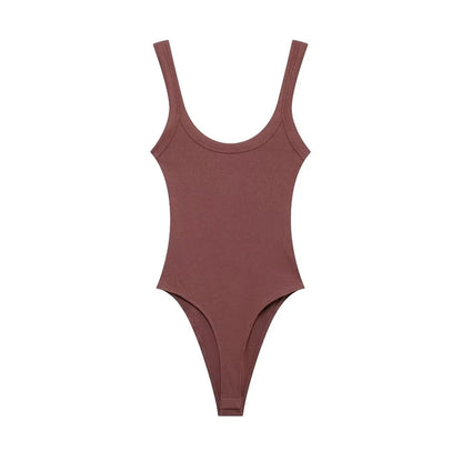 TRZA-Skinny Ribbed Bodysuits for Women, O Neck, Straps, Snap-Button, Female Playsuits, Sexy Fashion as picture 1