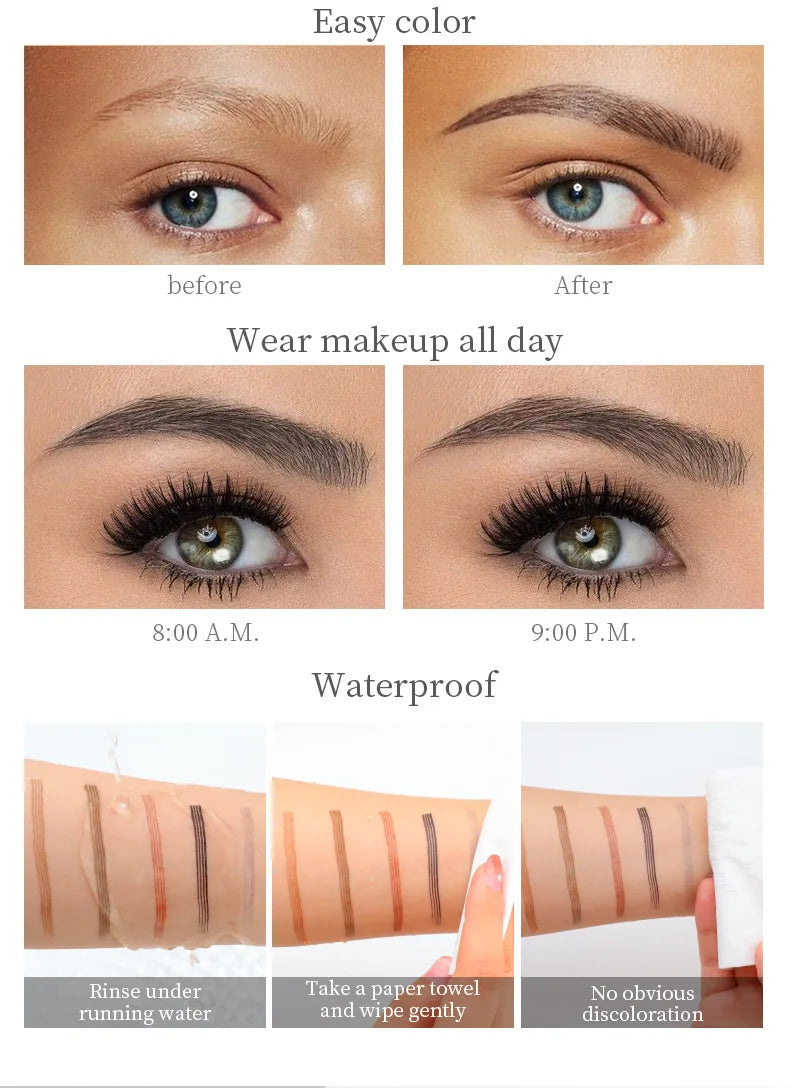 Four-Jaw Ultra-Fine Liquid Eyebrow Pencil 3D Waterproof Tip Tattoo Cosmetic Long Lasting Natural Dark Brown Liquid Eye Brow Pen