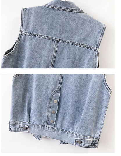 2024 Fashion Design Sequins Denim Vest Summer Autumn Women's Waistcoat Korean Leeveless Denim Jeans Jacket Female Vest Tops