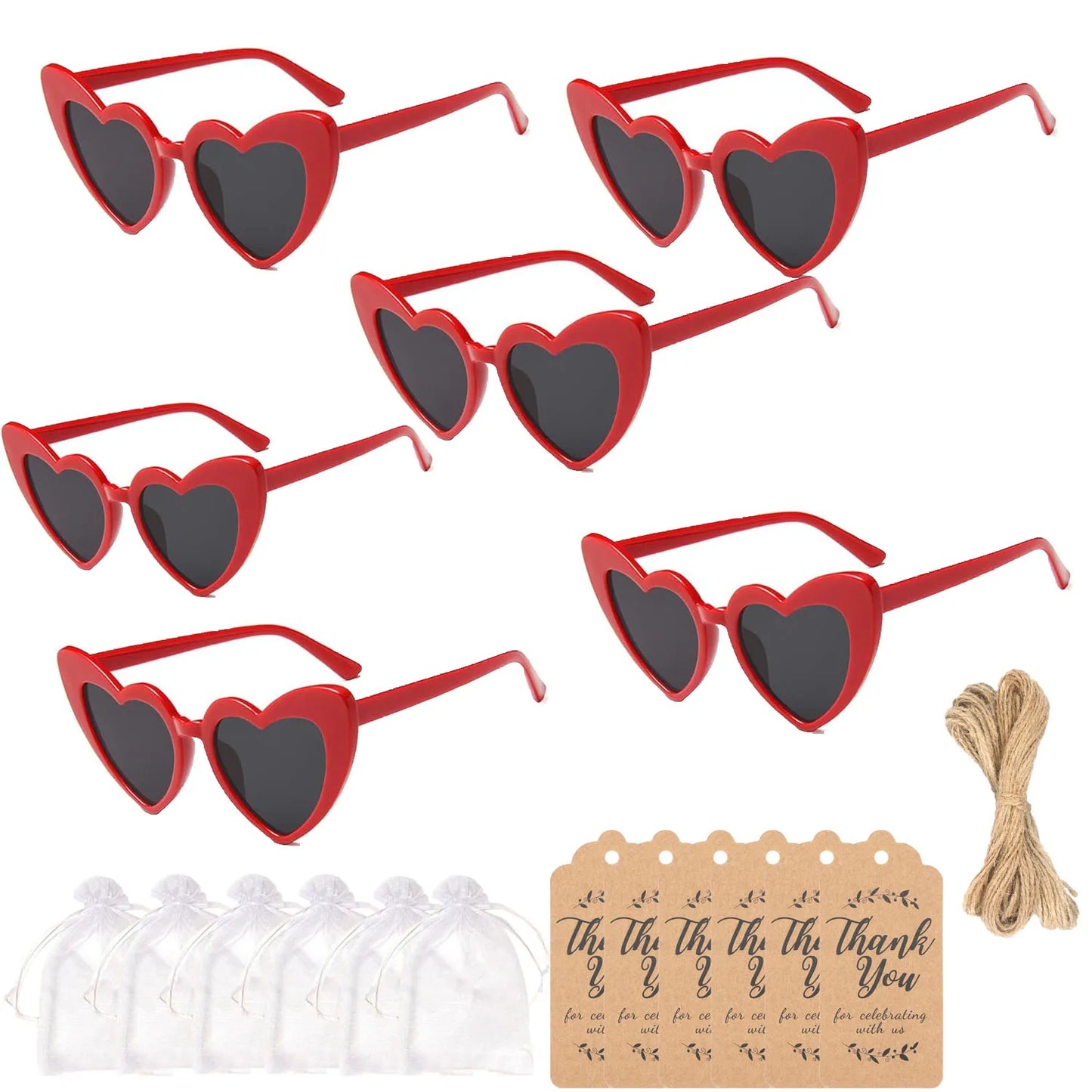 12-60Pcs Wedding Bridal Heart Shaped Sunglasses Party Favors Gift for Guests Bachelorette Hen Party Glasses Bridal Shower Decor Heart Red Card 1 CHINA