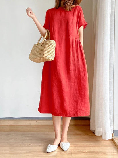 New in Spring Summer Women's Dress Elegant Casual Loose Short Sleeve Tops A-LINE Oversize Solid Midi Dresses for Women Clothing Badiee Stylez